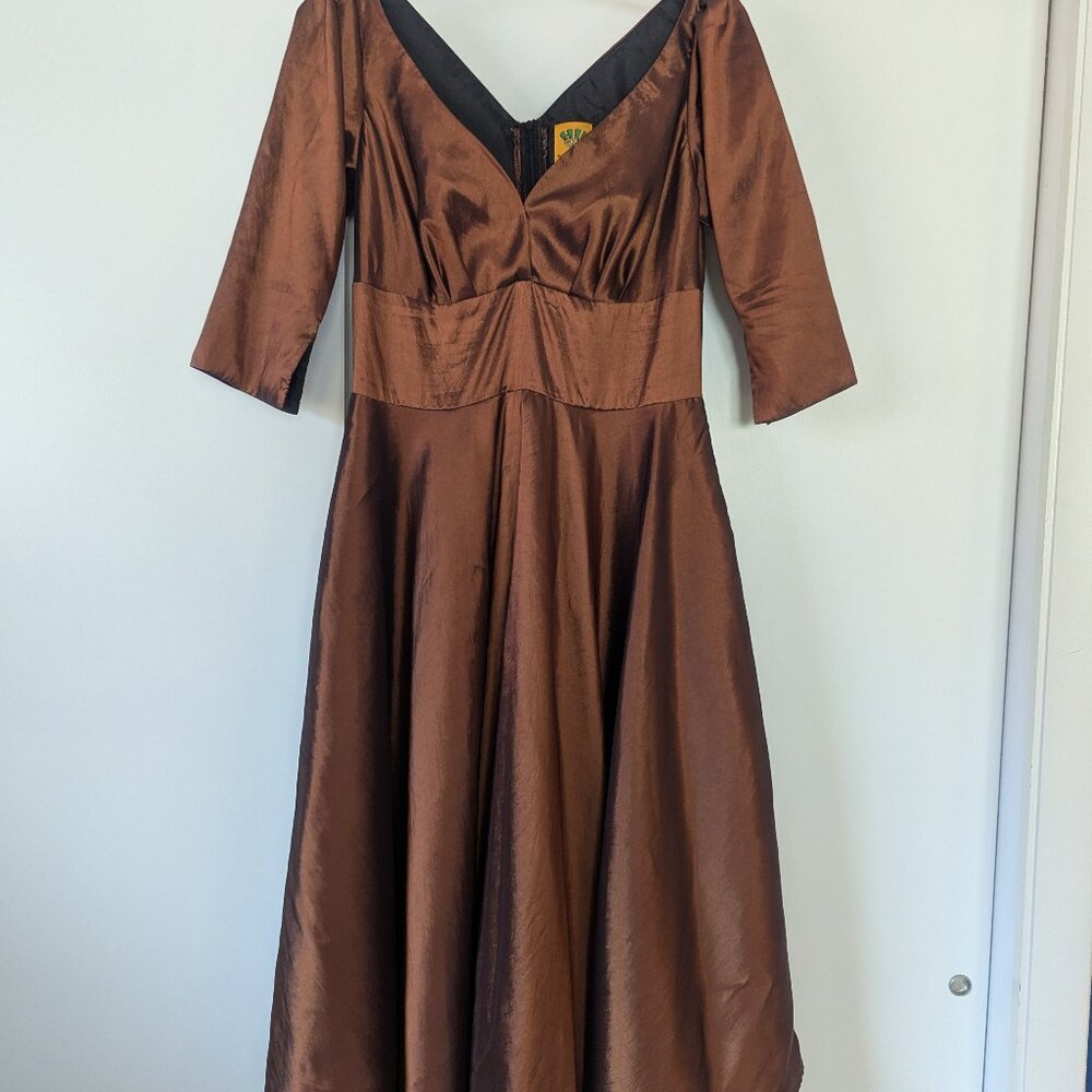 Copper colored dress with full circle skirt and crinoline